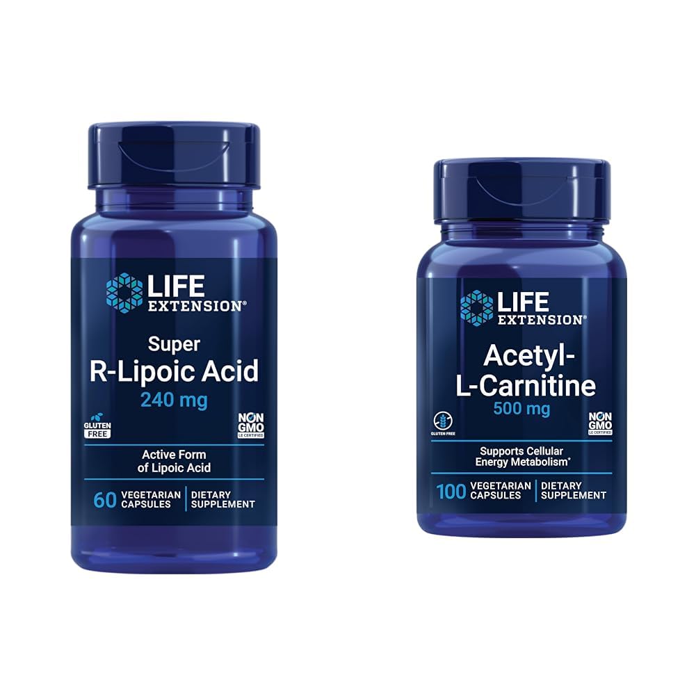 寿命延长超级R-液态酸240mg和乙酰-L-Carnitine 100 Capsules - 细胞能和脑健康