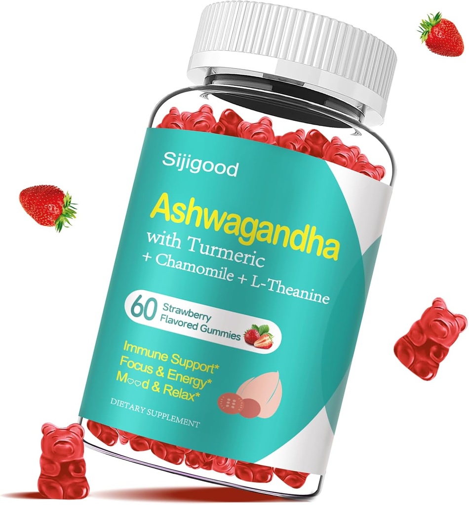 Ashwagandha Gummys与L-THEANINE, Ashwa Root Supplement Gummy for Menman, 60 Strawberry Flavored Gummys (英语:Ashwa Root Supple Supplement for Municiple Menics, 60 草莓火烧的Gummys (英语).