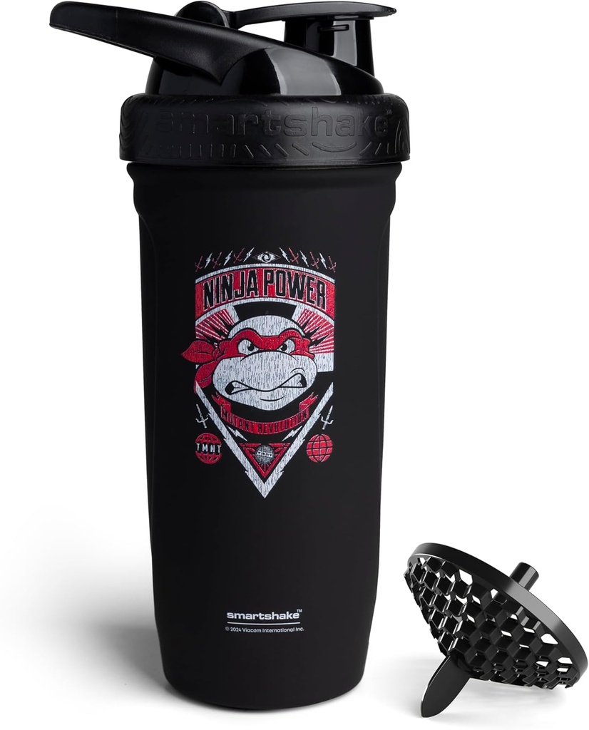 Smartshake TMNT 忍者力量重力无锡 蛋白质瓶 摇摆瓶 900 ml | 30 oz - 防滑螺丝上 Lid - BPA Free - Unixex - 黑色
