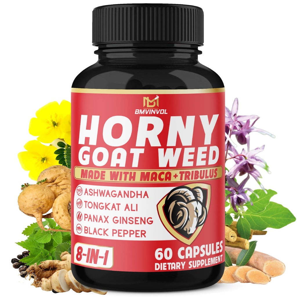 BMVINVOL 霍尼羊笼草 与特里布卢斯, Ginseng, Ashwagandha, Maca, Tongkat Ali, Nettle, Black Pepper - 60 计数