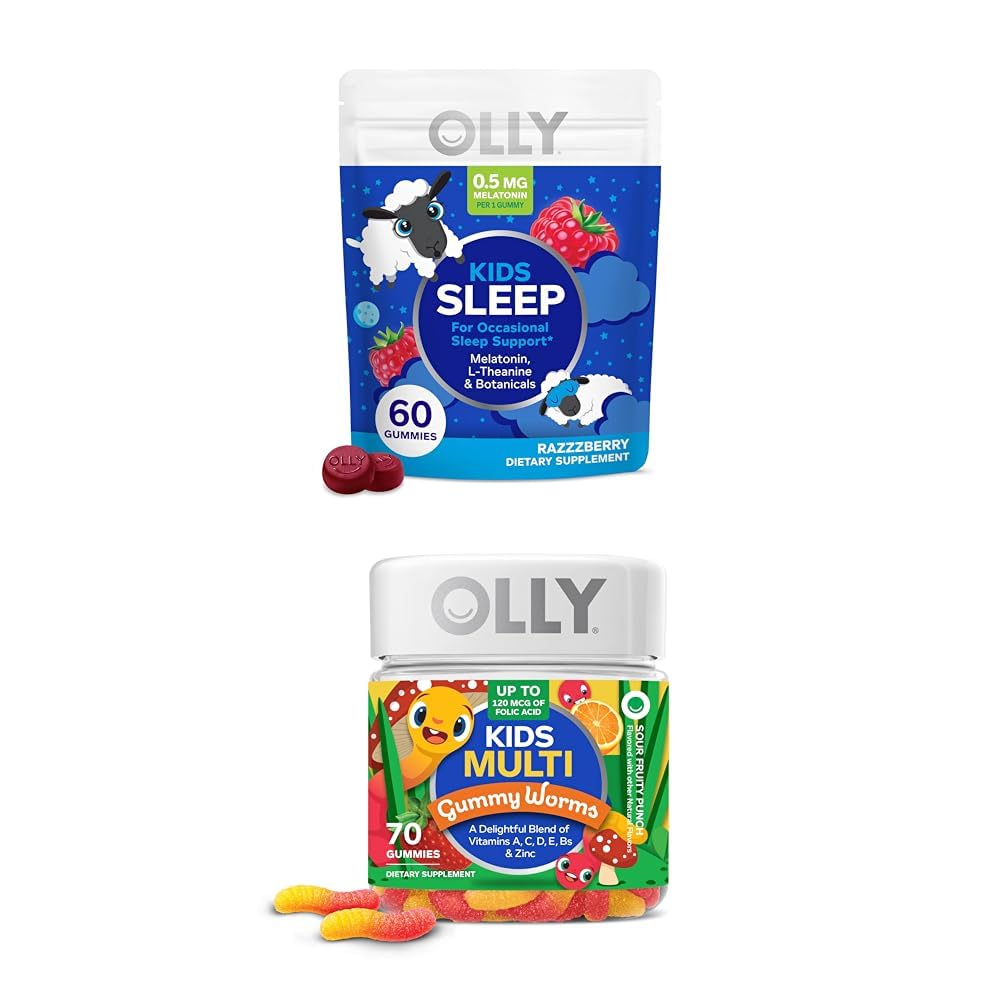 OLLY 孩子们 睡觉 Gummy, Melatonin, L Theanine, Chamomile, 60 伯爵和孩子们 多维塔明 Gummy Worms, 维生素 A C D E Bs Zinc, 70 伯爵