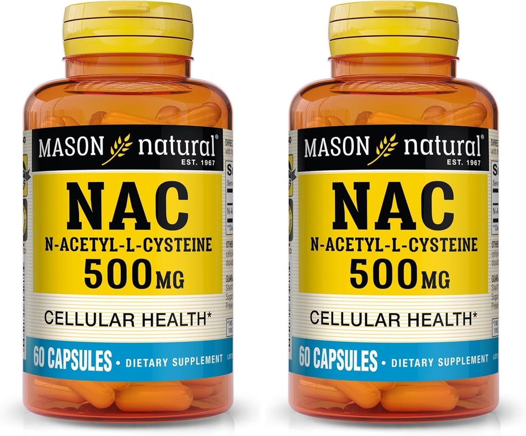 MASON NATURAL NAC N-乙酰L-Cysteine 500 mg - 支持细胞健康,免疫系统助推器,用于一般健康,60 Capsules(包2)