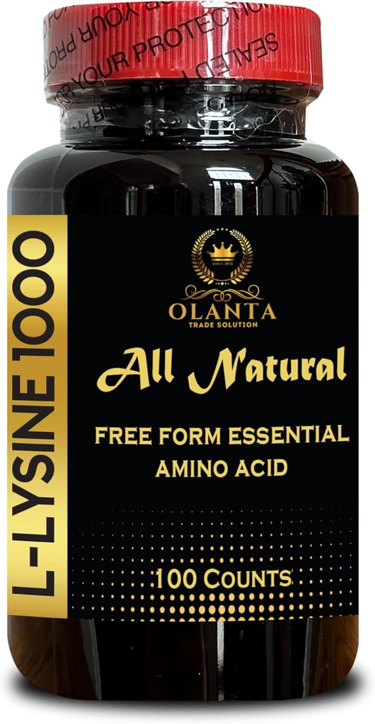 L-LYSINE 1000 mg 自由形态 氨基酸 必需 - 纯 L-Lysine 补充 眼唇凝胶合成和免疫支持 氮平衡 肌肉恢复 - 1瓶100 计数