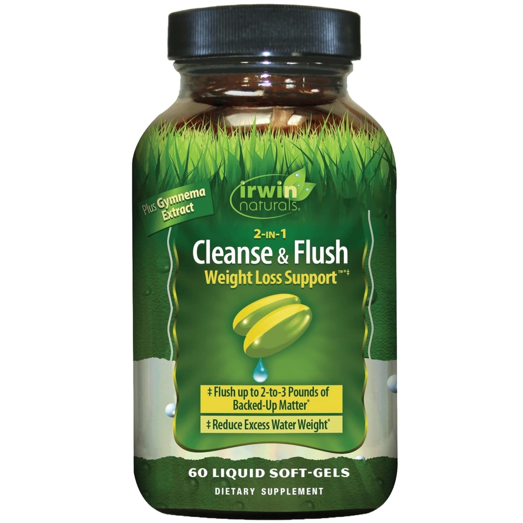 Irwin Naturals 2-in-1 Cleanse & Flush 重量损失支持 - 60 液态软胶 - Flushes 消化和减积 组合 - 30 总服务