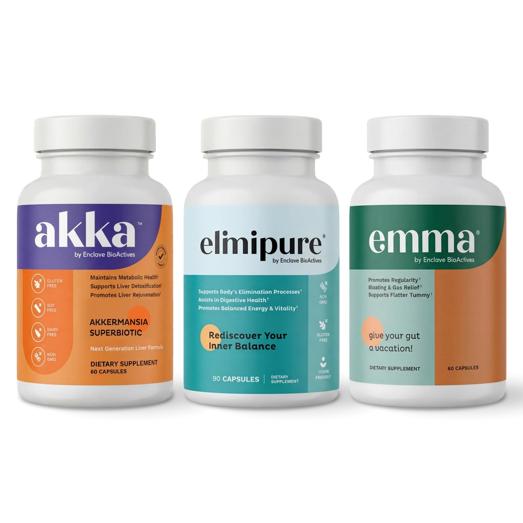 Emma Gut Health & Elimipure Gut Cleanse & Akka Liver Cleanse – 3-in-1 Detox Bundle 用于消化平衡,规律和代谢支持 → 支持消除废物和微生体健康