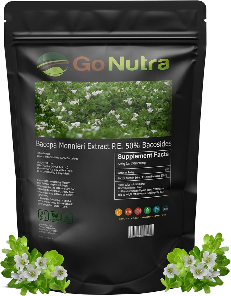Go Nutra Bacopa 提取粉末(Bacopa Monnieri) 50% Bacosides - 草药提取婆罗门补充剂(4 oz.