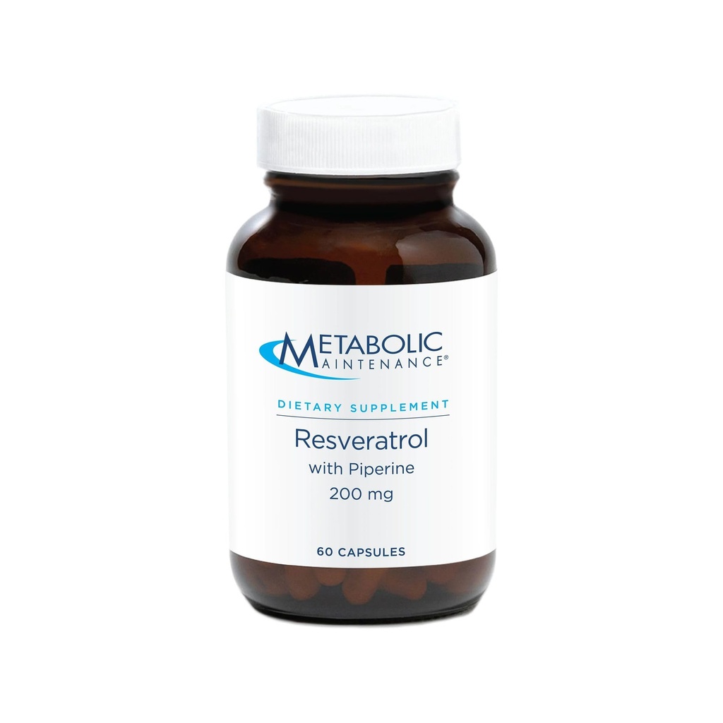 配有Piperine的Metabol 维护活性醇 - Trans Resveratrol 抗氧化剂+心血管支持的卡普尔补充剂,无填充剂,200mg Trans-Resveratrol Per Dose - 60 Capsules
