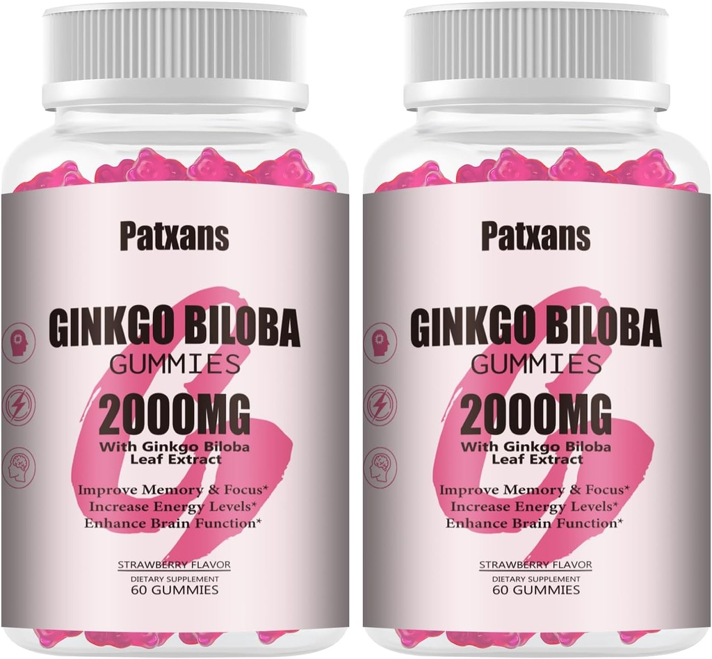 2 Packs 2000mg Ginkgo Biloba Gummys - Ginkgo Biloba 大脑健康支持、改善模具和焦点、能源、成人、草莓火焰120