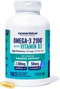 海洋蓝专业鱼油加维生素D3 → 三重力量2100mg Omega 3 DEA EPA DEA DHA → 野生捕捉 → Burpless Orange Flavor, 90名服役者(180名)