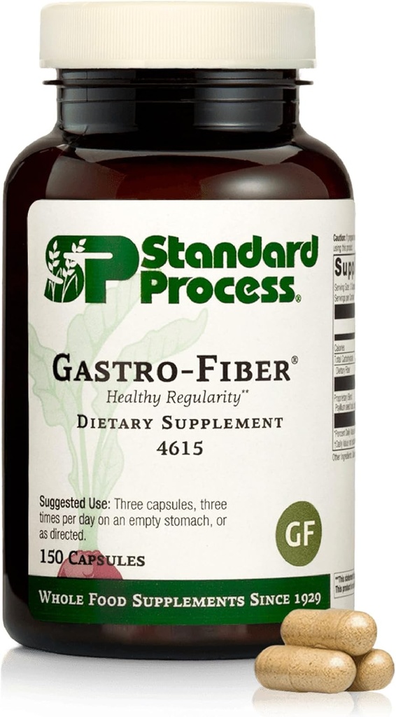 标准工艺 Gastro-Fiber - 消化卫生的饮食补充 - 支持Gut健康 - 无粘液和无粘液 - 150卡普尔(50架)
