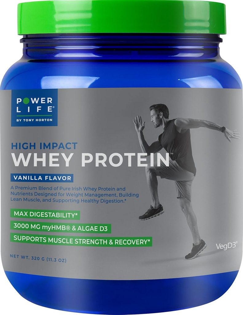 POWERLIFE 托尼·霍顿 高影响草药 惠蛋白 含HMB 3000 MG,无糖添加,非GMO,Hormone和抗生素自由,15种服务(Vanilla)