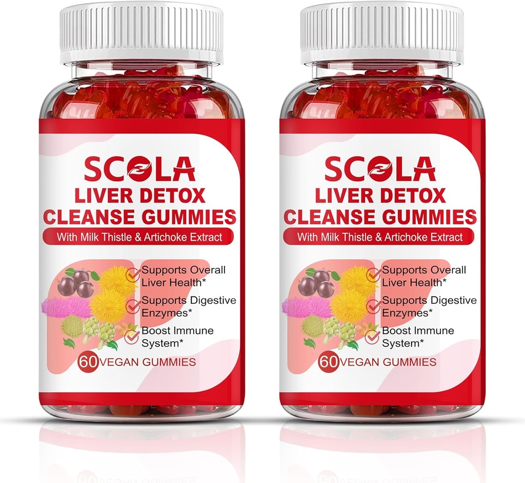 SCOLA Liver Cleanse Detox & Reference Gummys, 肝脏支持补编, 包括配有Silymarin, Dandelion, Chicory Root, 肝脏健康补编, 120 Counter