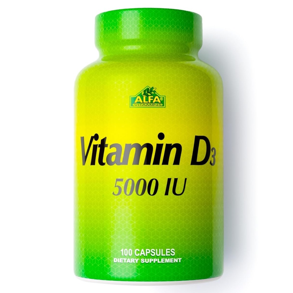 ALFA VITAMINS 维生素 D3 1000 IU 补充品,支持免疫健康,钙吸收,健康骨骼和合金,日常健康膳食补充品,非转基因生物,Gluten Free,100 Capsules