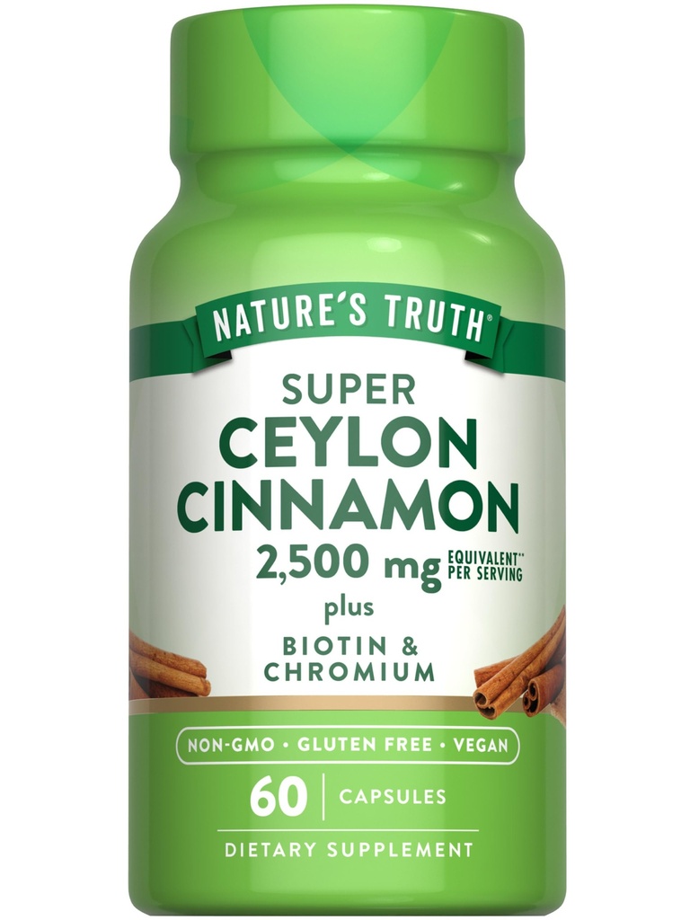 大自然的真理 锡兰 肉桂卡普苏利斯 + 2500mg + 铬 + Biotin → 60 伯爵 + Vegan, Non-GMO & Gluten Free Supplement