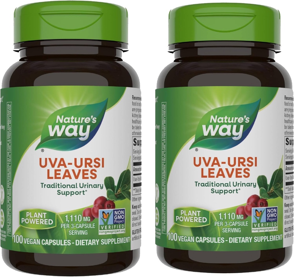 Nature's Way Uva Ursi Leades,传统尿液支持*,每3个Capsule服务,1,110毫克,非GMO项目验证,草药饮食补充,100 Vegan Capsules(包装 May Vary) - 2 Pack