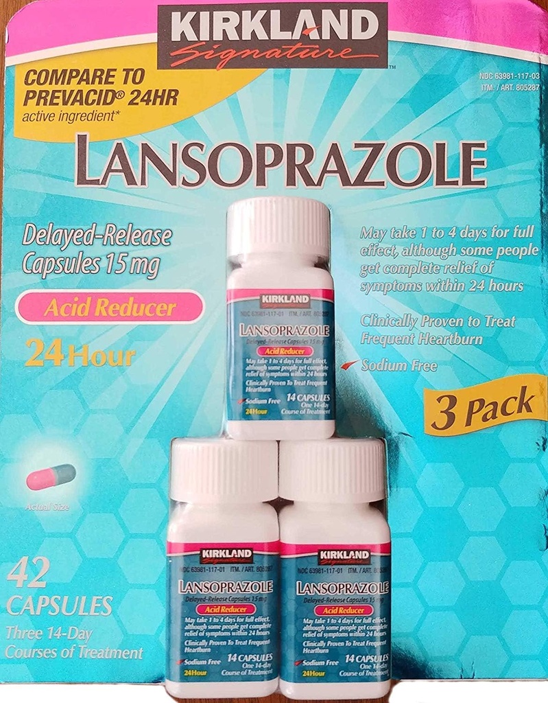 Kirkland 签名 Lansoprazole 15 mg. 酸还原剂,42 Capsules