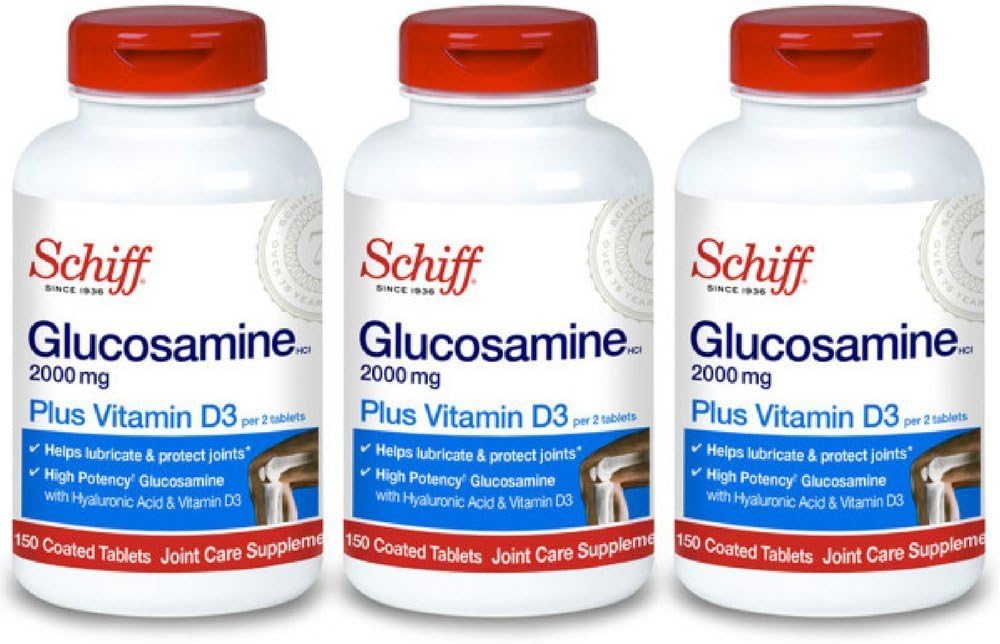 Schiff Glucosamine 2000mg 配有维生素D3和Hyaluronic酸,150平板-联合补编(3包)