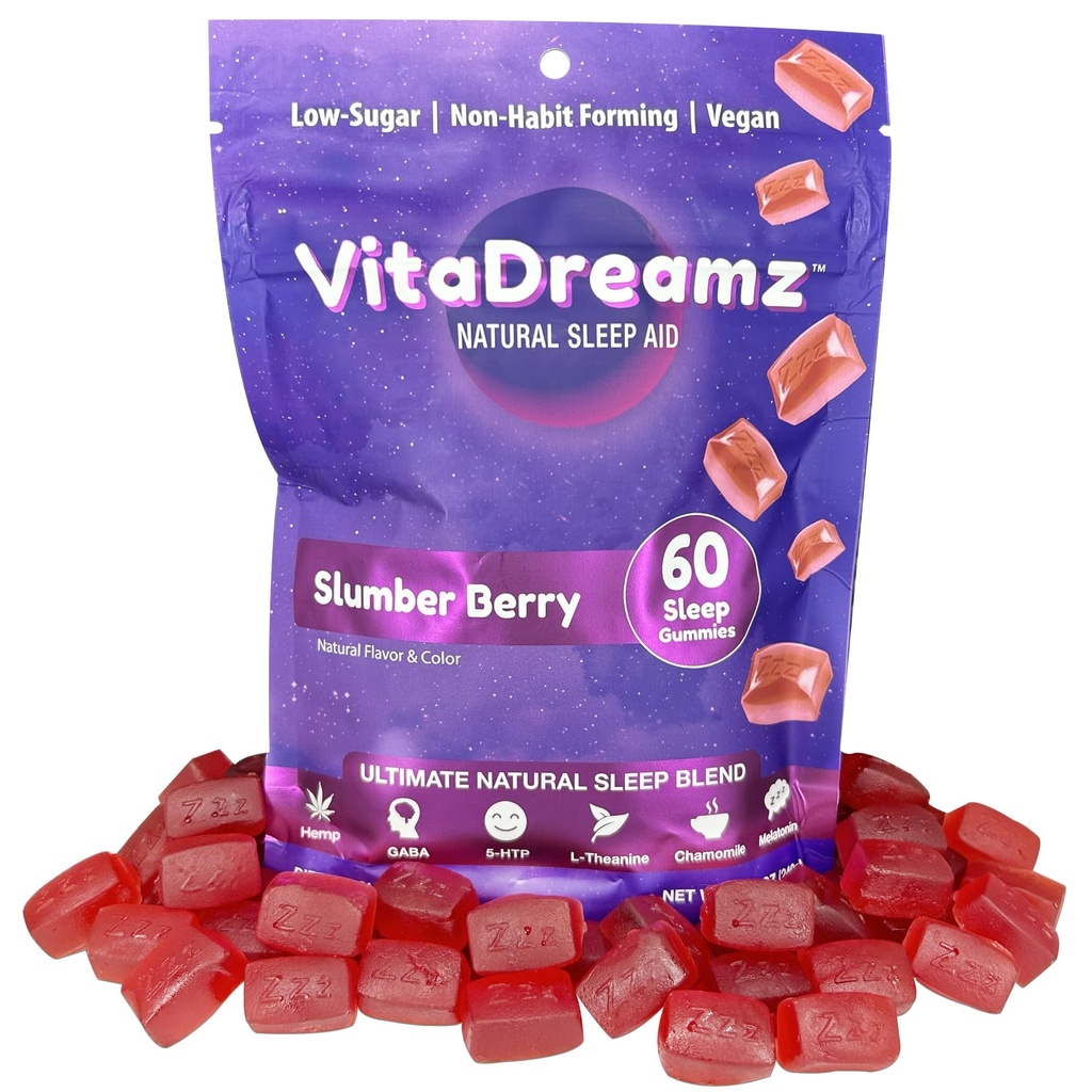 Melatonin Gummys for Sleep - 天然睡眠援助补编,配L-Theanine & GABA - SleepEZ Pillowz 60 Counter