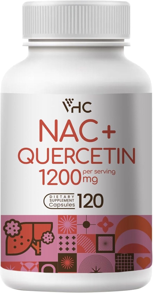 VHC NAC补编,Acetyl L-Carnitine1200mg Plus Quercetin, Optim dose (1200mg + 100mg), 2 in 1 双行动公式 N-Acetyl-L-Cysteine with Quercetine, 用于呼吸,肝脏,免疫,美国制造