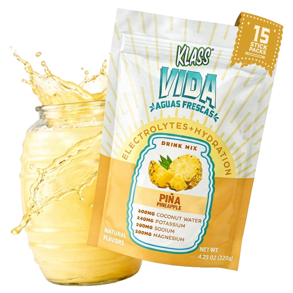 Electrolyte Drink Mix – Pineapple Agua Fresca Flavor – 配有椰水和矿物的无糖水粉 – 15 单工棒包装,低卡路里,天然火焰