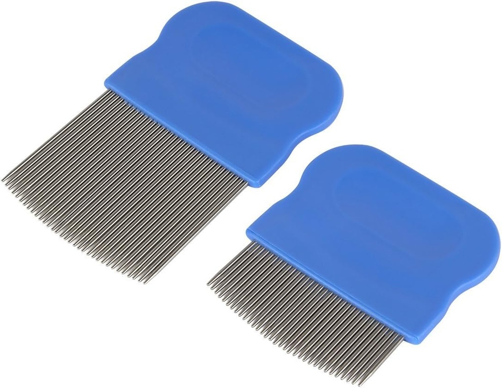 Ezy Dose Kids Lice和Eggs Comb – 婴儿发型护理,托德勒,成人 – 无色钢皮牙 – 包装2 (Short/Long)