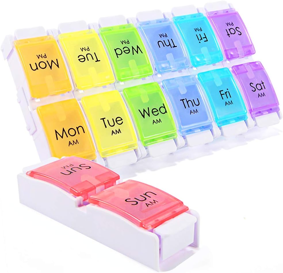 AM PM Pill 组织者 2 Times a Day, SZREDU 药盒 7 Day, 可移动的每日药盒组织者, 大药盒 组织者 7 Day, Weekly 补充箱和组织者 2 Times a Day