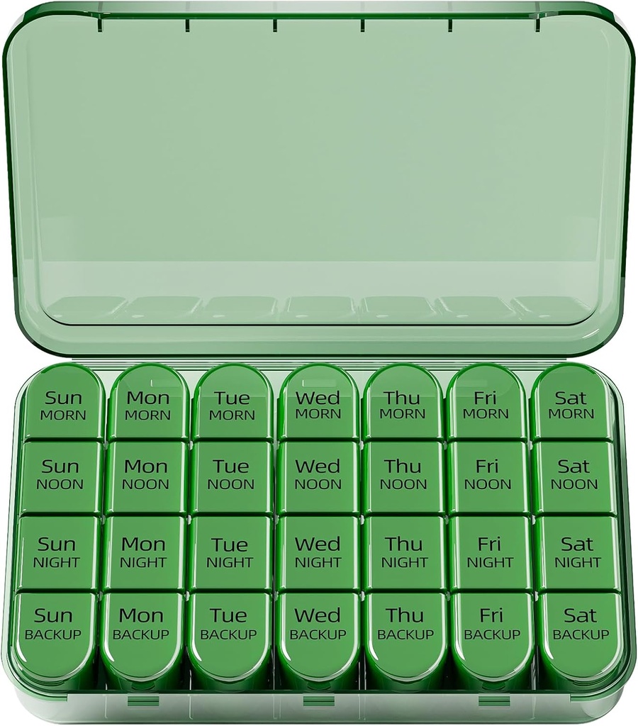 Odaro周刊药丸组织者 4 Times a Day, Daily Pill Box 7 Day,大型旅行药丸案,28 Competment to Hold Medicine, Vitamin and Supplement - Full Olive 存档副本.