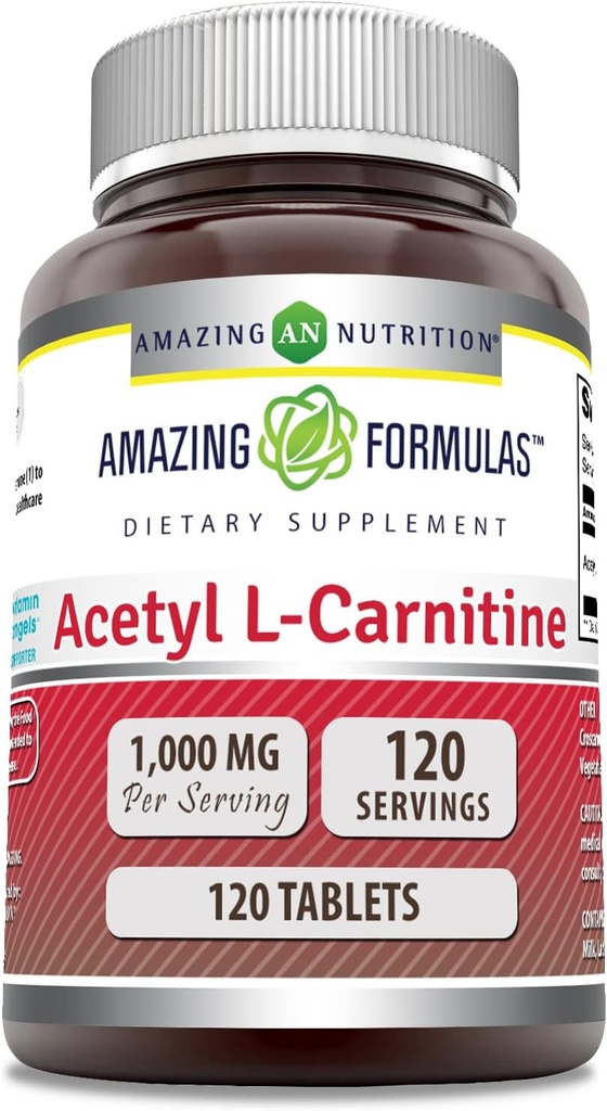 令人惊奇的Acetyl L-Carnitine配方 – 1000 Mg Pervice – 120 平板电脑配方 – Non-GMO – Gluten Free – 在美国制造