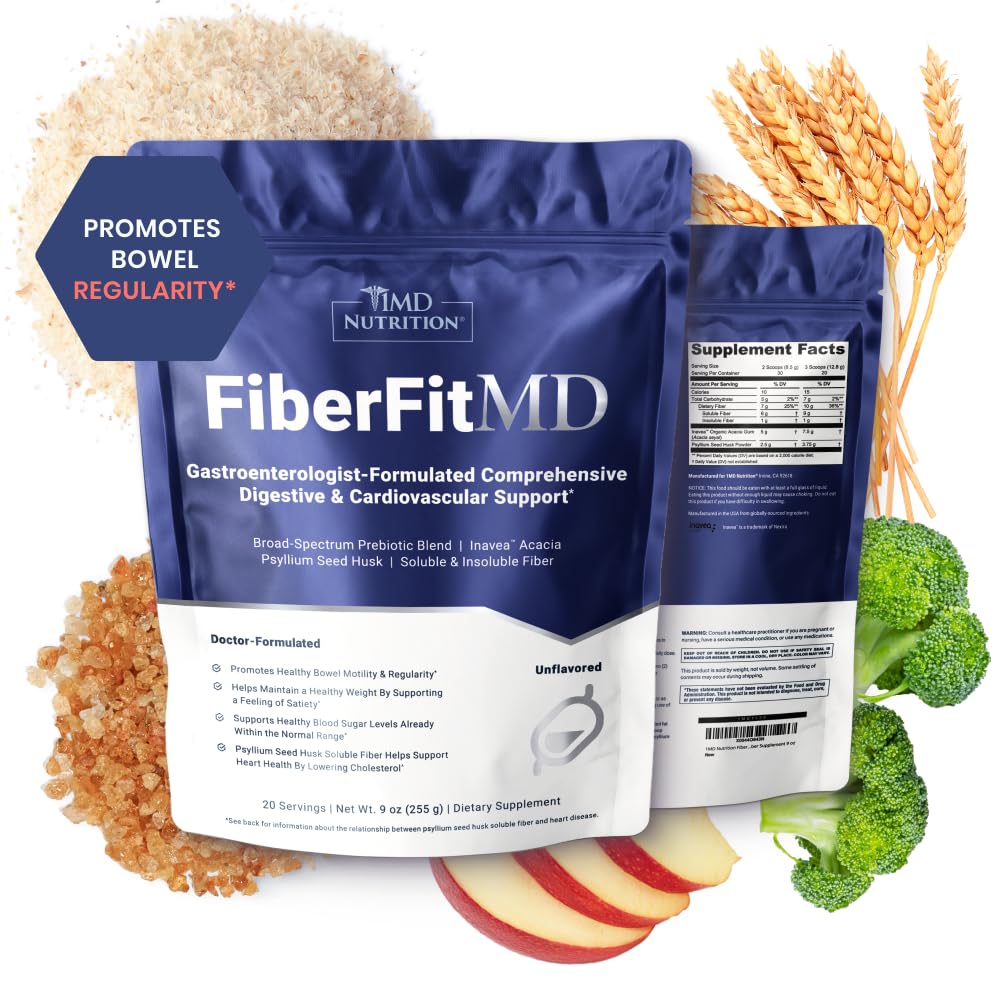 1MD 营养 FiberFitMD - Potent 消化和心血管支持 - 男女健康补充 - 高纤维粉末 - 30天