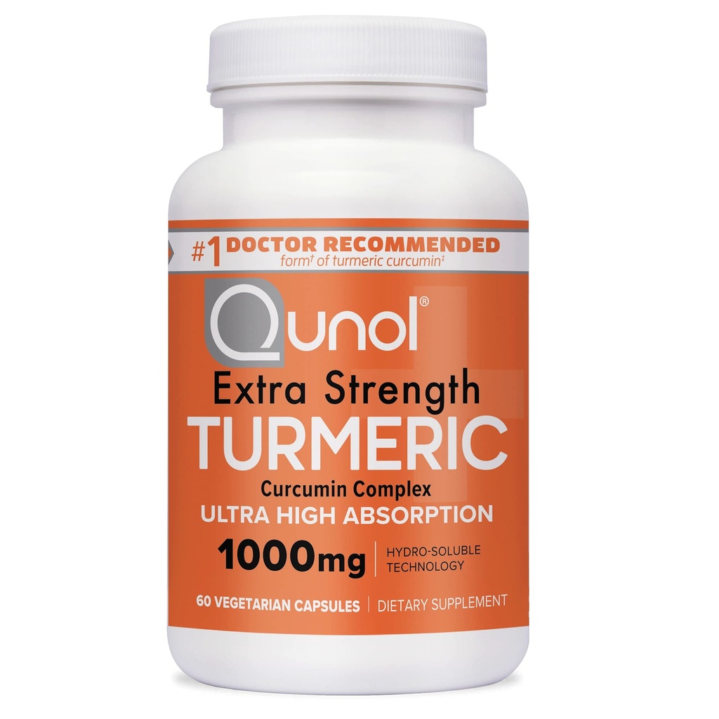 Quunol Turmeric Curcumin Capsules,1000mg 额外强度补充剂,专利水溶技术,Turmeric Crucumin与黑辣椒的替代品,60 Veggie Capsules