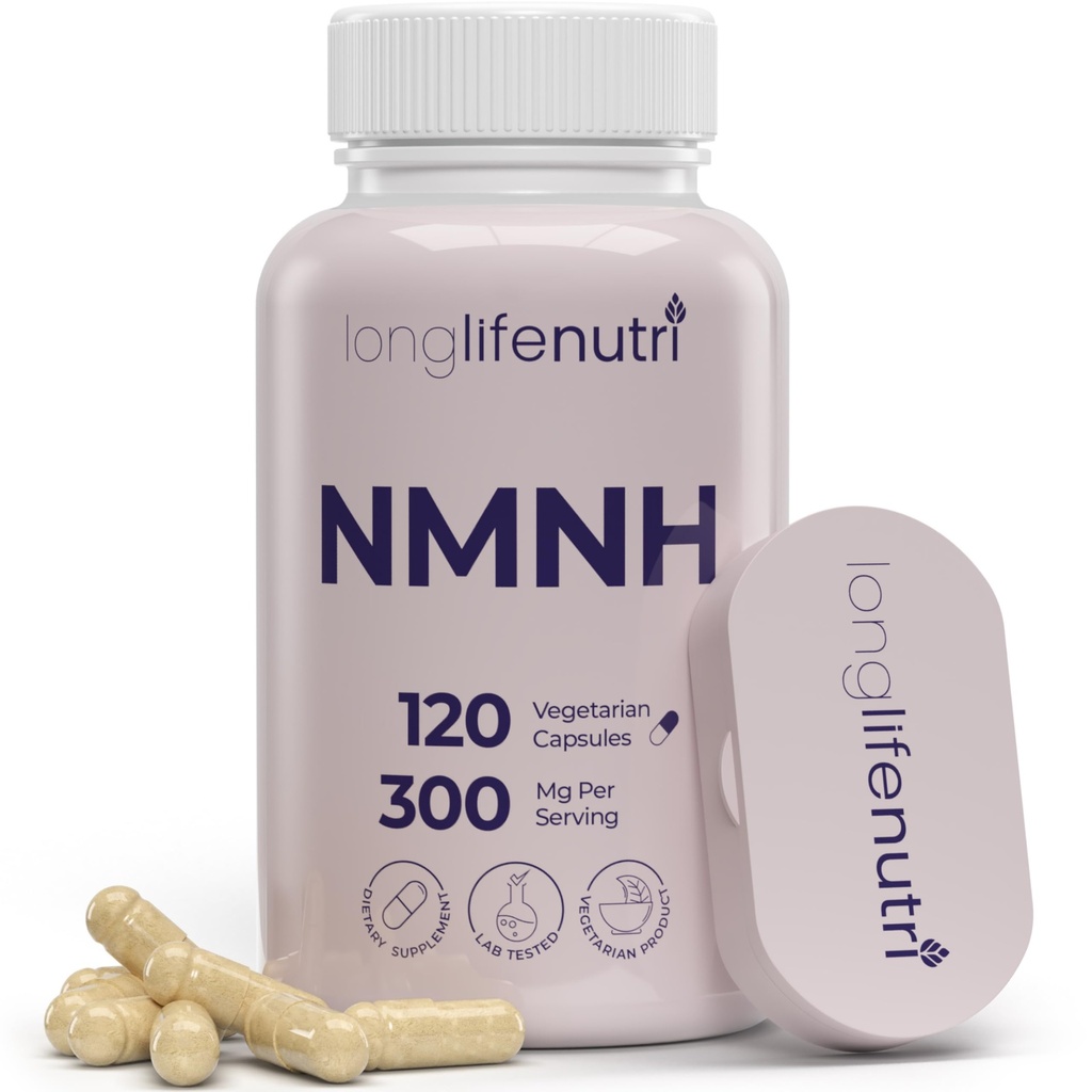 LongLifeNutri NMNH 300mg(二氢氧化亚硝基苯单核苷酸) - 120 Vegan Capsules, 2-Month供应, NMN 替代品,NAD 能源和长寿补编,实验室测试,美国制造