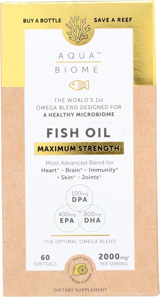 Enzymedica Aqua Biome, 最大强度, 柠檬, Omega 3 鱼油, 60 软胶