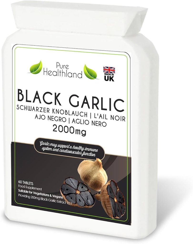 Gluten-Free Odorless Black Garlic Supplement – 从新鲜的大蒜块集中的高度可能性 – Vegan & 蔬菜片 — 英国制造(1瓶)