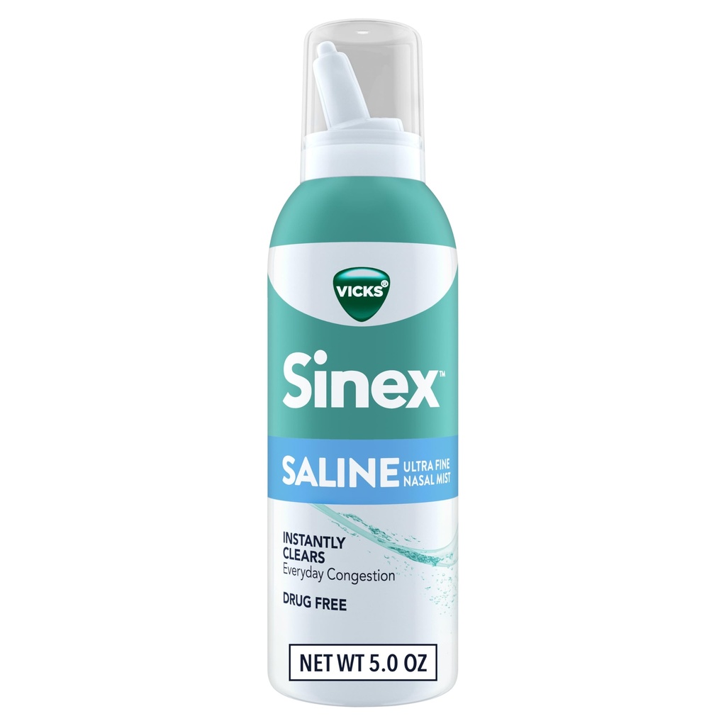 Vicks Sinex Saline Nasal Spray, 药品无超细雾, 清除每天的辛纳斯摄入速度, 清除来自冷或过敏的穆克斯, 每日使用 5.0 fl oz