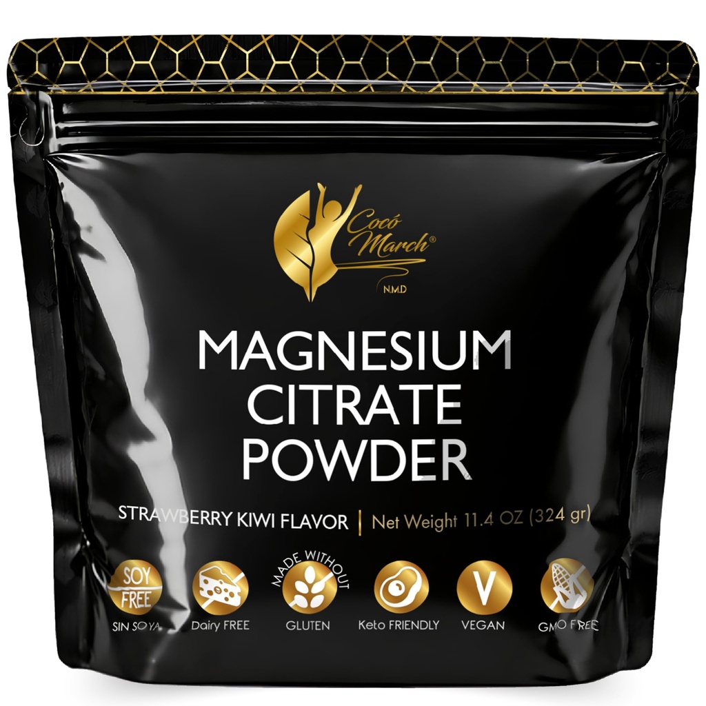 Cocó March N.M.D Pink Magnesium Powder - 促进睡眠,放松和健康脑功能,草莓火焰 - 免去:Gluten,乳制品,转基因生物,大豆,Vegan,Keto Friendly - 45天供应.