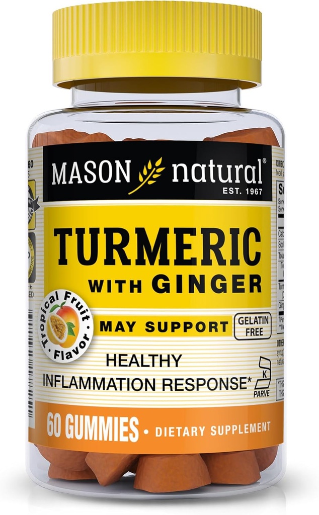 MASON NATURAL Turmeric with Ginger Gummys, 天然联合支持和抗氧化剂公式, 热带水果火焰, 60古米