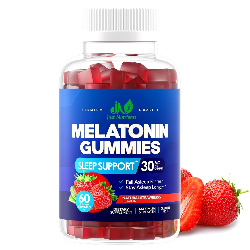 Melatonin 30 mg Gummys for adderns (60 services) - 最大强度睡眠支持 30 mg of Melatonin Per Gummy - Gluten - 无糖,非GMO,100%蔬菜,草莓Flavor - 60 Gummys
