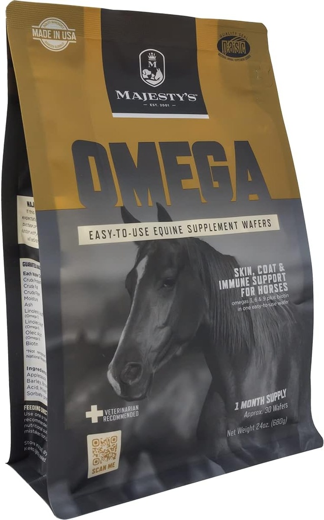 Omega Wafers 陛下的《Omega Wafers》 - Superior Horse / Equine Skin, Coat, and Imune Support Supplation - Omega 3, 6, 9 and Biotin - 30 Count (一个月供应)