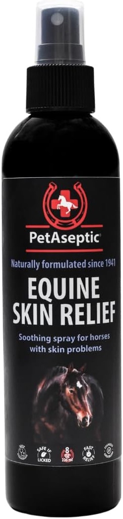 Equine Skin Relief Spray for Horse QQ帮助治愈切片,昆虫Bites,Scrapes, & Sunburns & Sunburns 帮助控制皮肤炎 QQ帮助治疗雨性旋律,泥质发烧,甜味痒痒,和更多8oz Spray