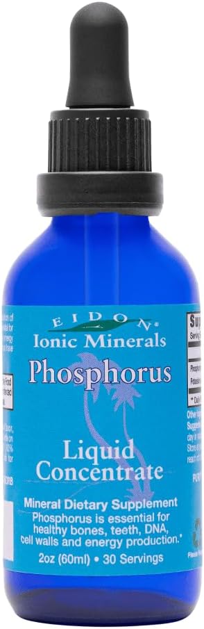 Eidon Ionic矿物 液体磷 -- -- 磷滴子补充剂、磷酸钾矿物滴子用于水、支持能源生产、支持骨和牙齿健康,2 oz
