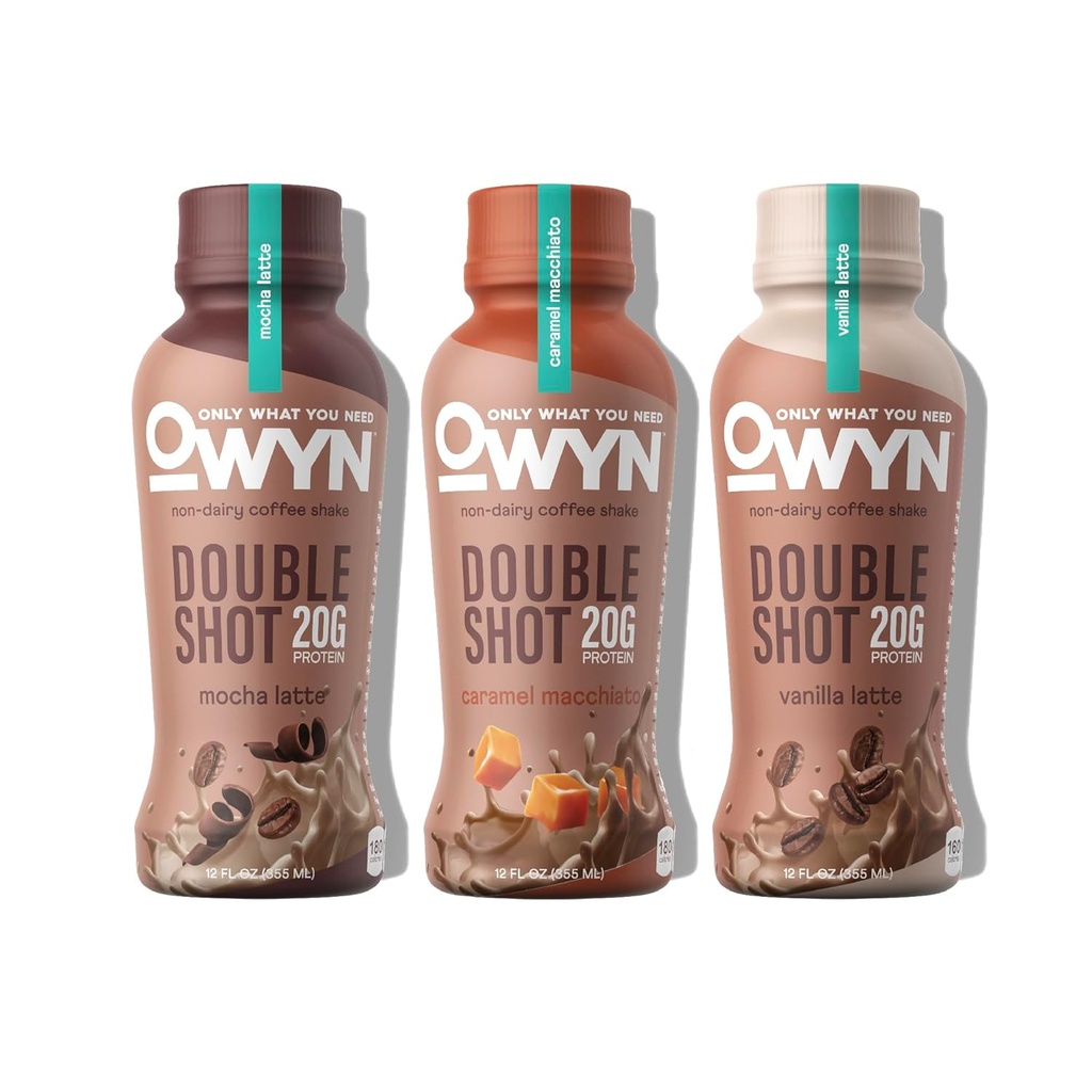 OWYN Only what you need to doubleshot 奶酪免费Keto蛋白咖啡摇摆,Variety Pack,0g糖,20g厂基蛋白,180mg咖啡因,Gluten & Soy Free,Non-GMO,Vegan(36Pack,12Fl Oz瓶)