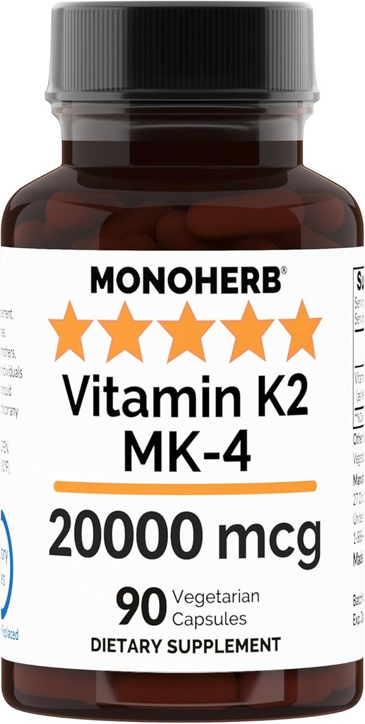 MONOHERB 维生素 K2作为 Menatetrenone MK-4 20000 mcg 每卡普尔 - 90 Veg 卡普尔