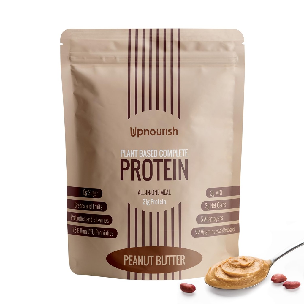 Up Nourish 花生酱 Vegan 蛋白质粉54 超级食品粉,1.5亿 CMU Probiotics 21g 植物基蛋白,无糖无乳品 无GMO 乳品免费,餐具替代 摇摆 Keto - 友好的低碳饮食,15 服务