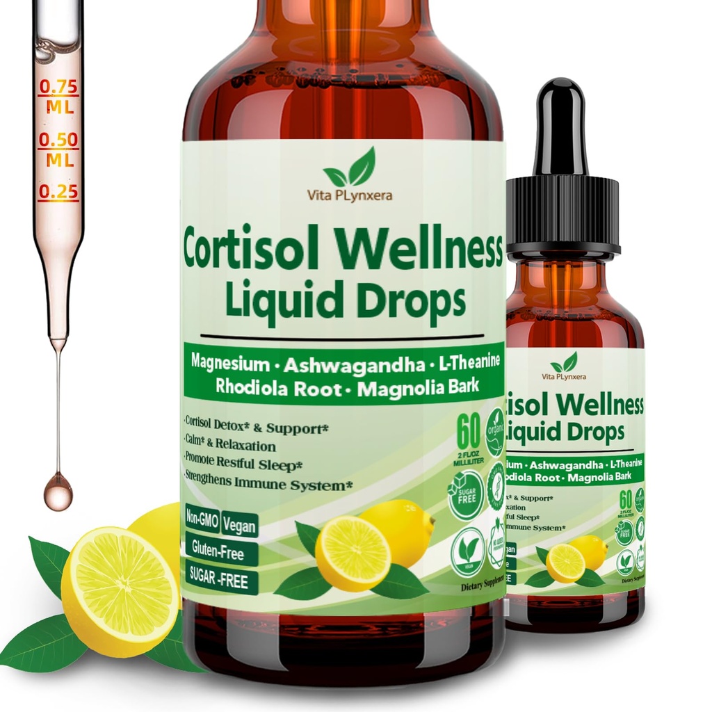 Cortisol 补充液滴,17-in-1 Cortisol 解毒剂 w. 镁 Glycnit 400,000mg Ashwagandha, L-Theanine, Phosphatidylserine, Hormone 平衡为妇女, Mood Focus, 睡眠支持
