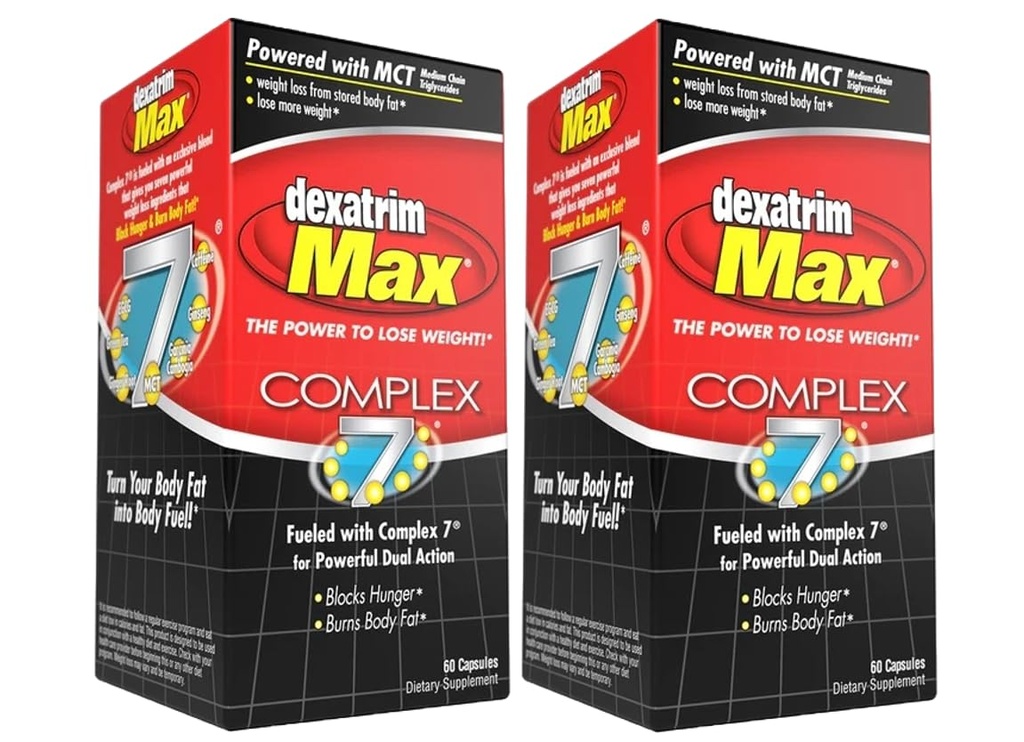 ILIOS Dexatrim Max Complex-7 – 减肥的饮食药丸 - 7种减肥的强力原料 – 减肥的脂肪,脂肪燃烧器补充剂,男女的体重损失药丸,每包2包w/60卡普尔
