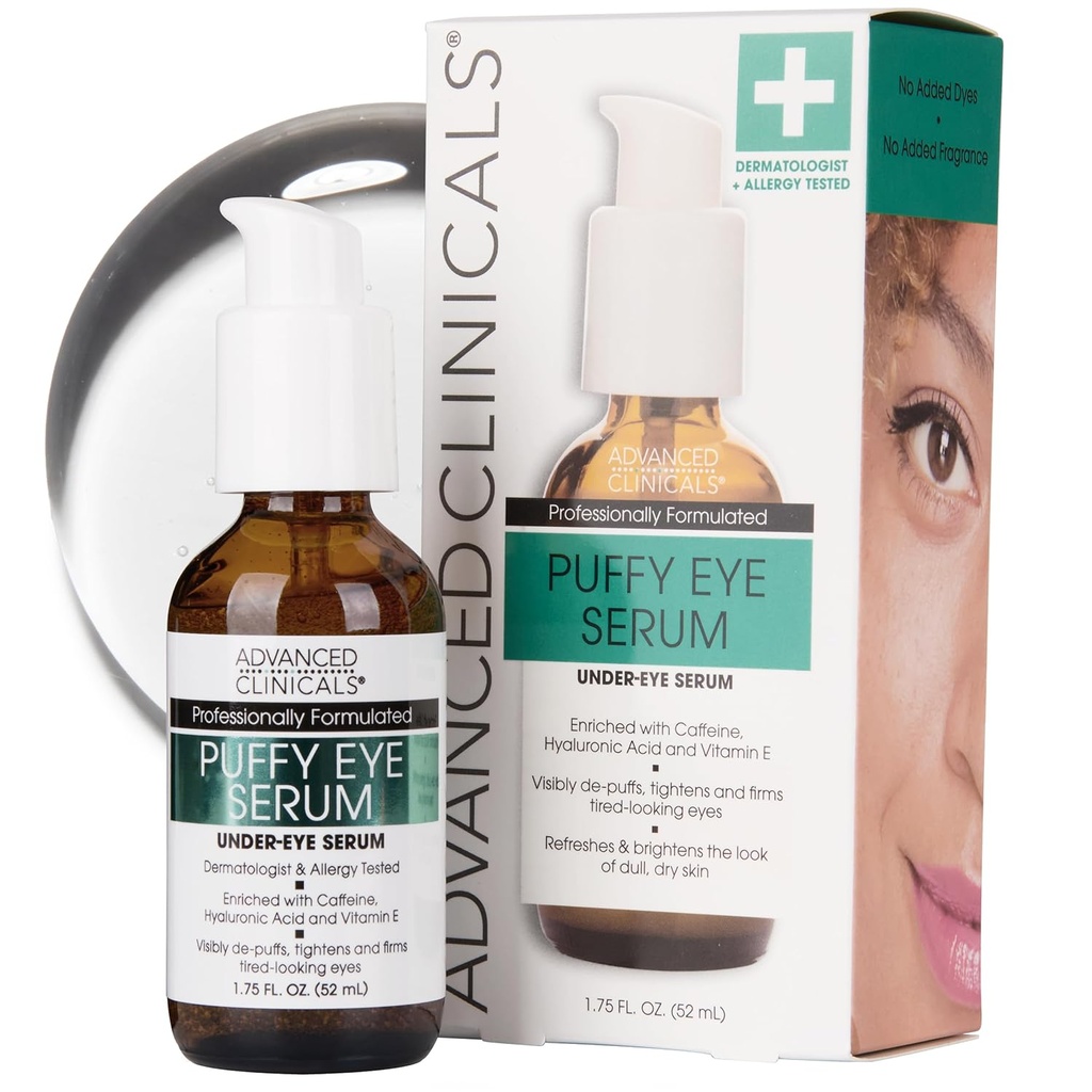 (原始内容存档于2018-09-26). Advanced clinicals Puffy Eye Under Eye Serum QX 可见抗衰老亮度维生素C + Cafeine Serum 帮助改进Puffness的外观,精细线条,暗圆, & Uneven Skin Tone, 1.75 Fl Ozn