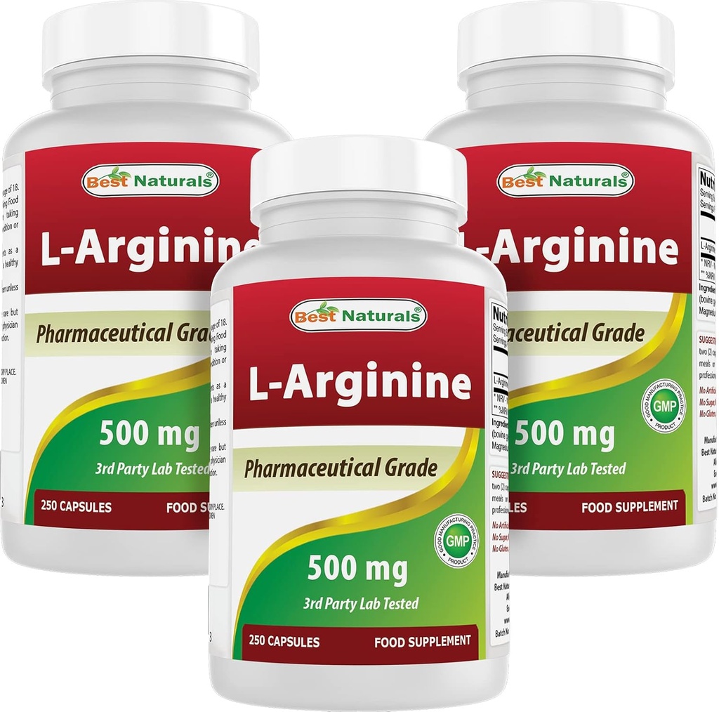 Best Naturals L-Arginine 500mg 250 卡普勒斯(250个计数(3包))