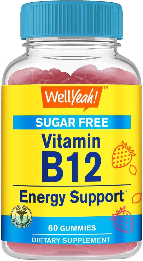 (原始内容存档于2017-09-21). Wellyeah Vitamin B12 1000mcg Sugar Free Gummys 能源与代谢支持的饮食补充 QQ 草莓 Flavor 60 Counter