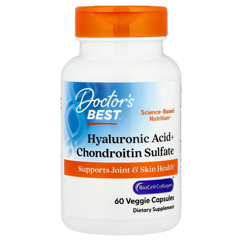 最佳Hyaluronic酸+Chondroitin Sulfate医生,支持联合和皮肤健康,非GMO,Gluten Free,Soy Free 60 Veggie Capsules