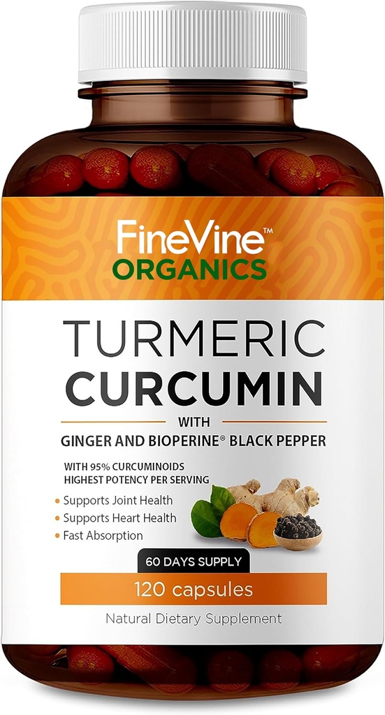 含有生物牡蛎黑辣椒和姜汁的Turmeric Crucumin - 在美国制造 - 120 蔬菜卡普尔高级吸收,联合支持